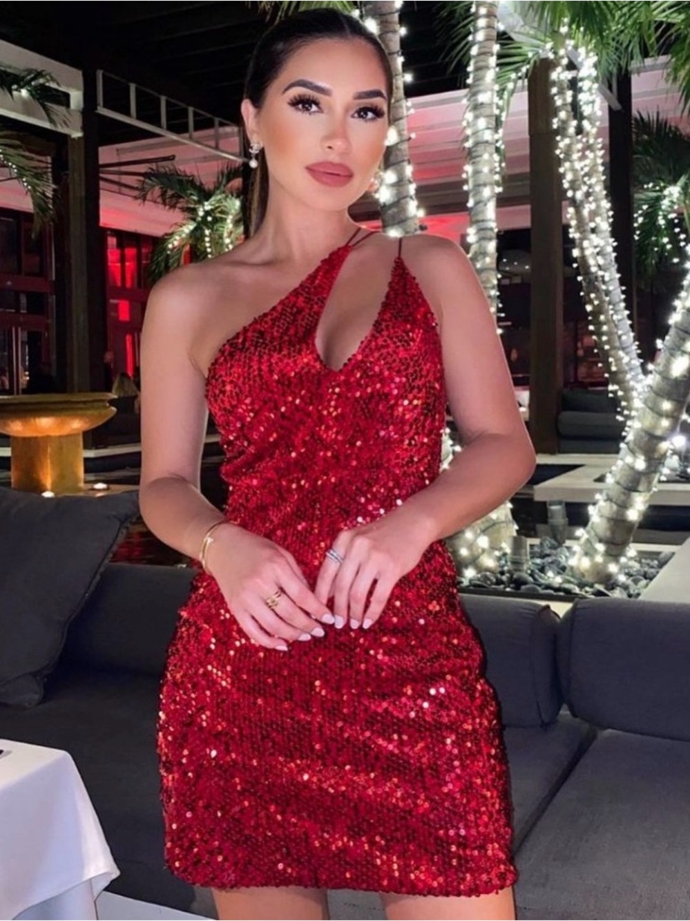 Zara Red Sequin One-Shoulder Mini Dress